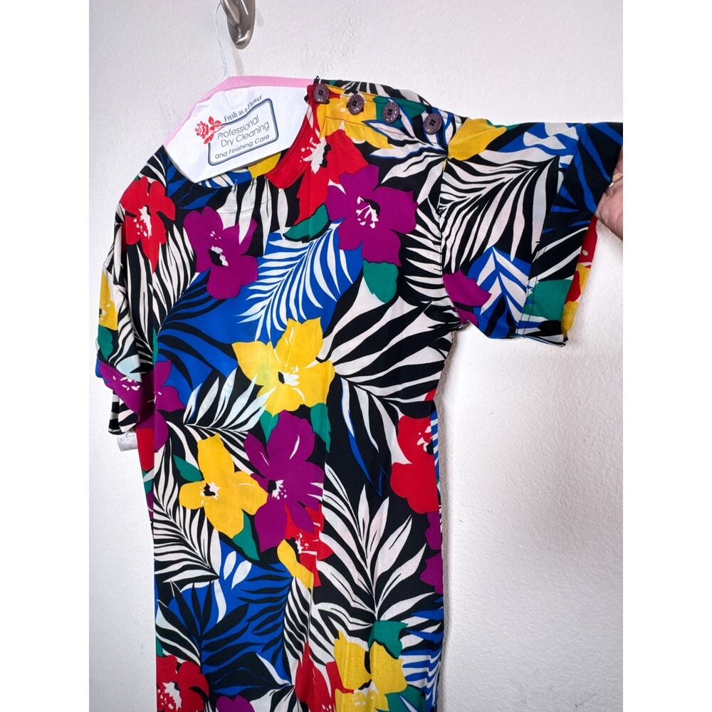 Vintage Christian Dior Silk Tropical Floral Shift Dress Size 14 - Picture 9 of 16